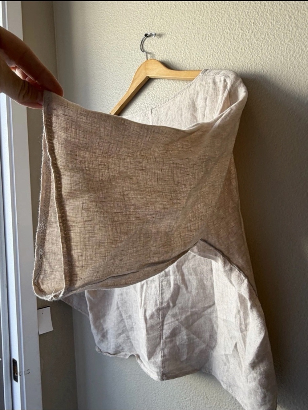 Beige Italian 100% Linen Blouse Long Sleeve Women OneSize (US 6-14) Lagenlook - Picture 4 of 10
